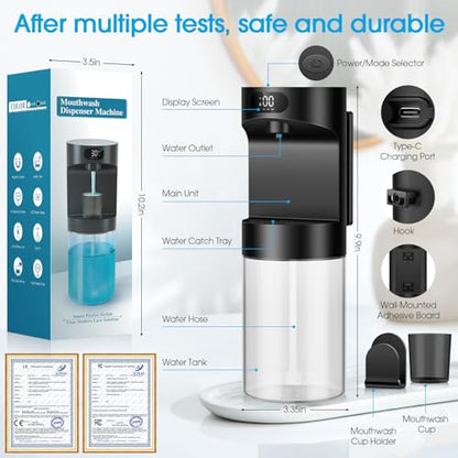 Automatic Mouthwash Dispenser for Bathroom,20.29 oz Touchless Electric Mouth Wash Dispensers Bathroom Accessories Set with 4 Magnetic Cups,4 Modes Wall Mounted Mouth Wash Dispenser for Home - color: Black