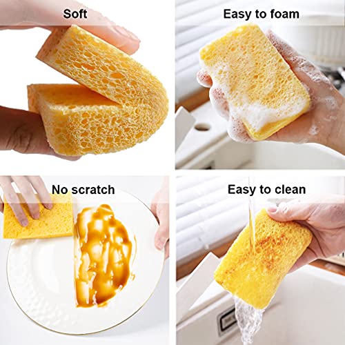 METUUTER 12-Count Cleaning Scrub Sponge- Compressed Cellulose Sponges Non-Scratch Natural Sponge for Kitchen Bathroom Cars, Funny Cut-Outs DIY - color: Yellow