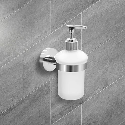 Wall Mount Soap Dispenser with SUS304 Stainless Steel Holder, 6.8 oz (200ml) Frosted Glass Lotion Pump Dispenser for Bathroom and Kitchen, Silver - size: Silver