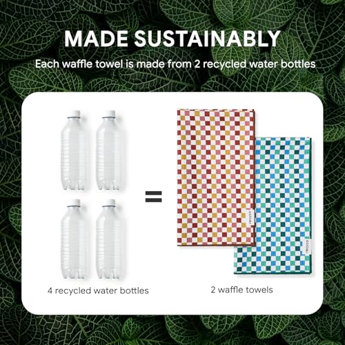 RECYCO Waffle Kitchen Towel Set of 2 - Quick Dry Microfiber Sustainable Dish Towels - Ultra Absorbent Reusable Cleaning Tea Towels - Lightweight Hand Towels,16”x 28”, Checkerboard Bliss - color: Checkerboard Bliss