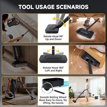 Steam Cleaner, 3-Level Adjustable Handle, 15s Heat-Up, 1500W Steamer for Cleaning, Rolling System, Portable Steamer for Cleaning with Mop & 17-Piece Kit for Home, Car, Grout, Tile, Couch, Kitchen