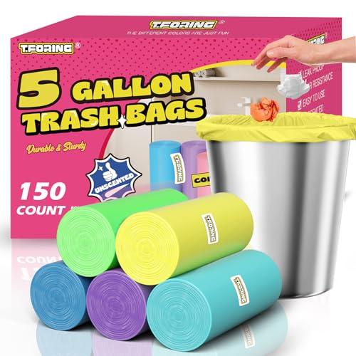 Small 5 Gallon Trash Bags Unscented, 0.94 Mil, Colored, 150 Count | 18 Liter Garbage Bag, Plastic Waste Basket Can Liners, Thick, Leakproof, Tear Resistant, for Bathroom Office Car Bulk - color: 5gal-150