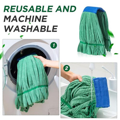 Hushee 12 Pack Large Microfiber Tube Mop Heads 18 oz Heavy Duty Commercial Industrial Wet Mop Head Refill Reusable Machine Washable Looped End Mopheads for Hardwood, Tile, Laminate Floors, Green - color: Green