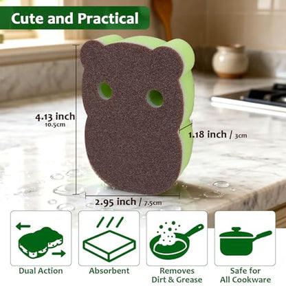 18 Pack Reusable Dish Sponges, Dual Sided Kitchen Scouring Pads | Dual-sided heavy duty sponges with scouring side for grease, cookware, sinks, grills, pots, pans, dishes, and daily cleaning.