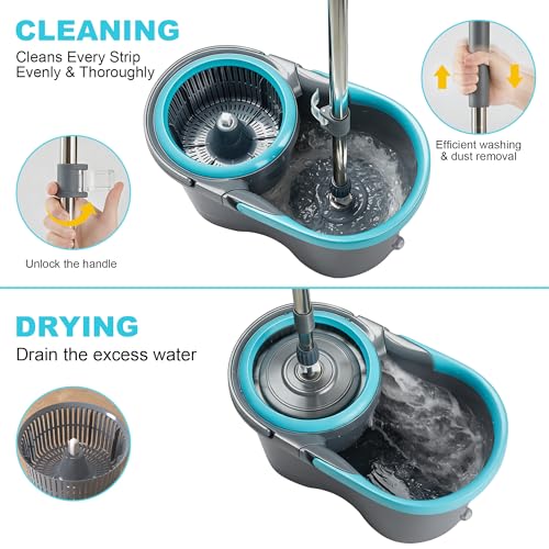 JOYMOOP Spin Mop and Bucket with Wash and Wringer Set, 360° Mop Head & Telescopic Handle, 6 Reusable Microfiber Pads, Wet and Dry Use, Hands-Free Cleaning for Hardwood, Tile, Laminate Floors & Walls - size: Bucket # SUPER 8 + 6 Mop Pads