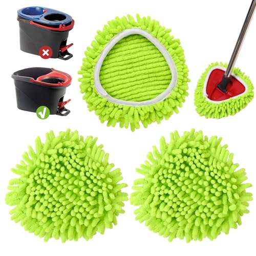 3 Pack Chenille Mop Head Replacements: Compatible with Ocedar Easywring 1 Tank System - Microfiber Spin Mop Refill Accessories - Reusable for Floor Cleaning Green