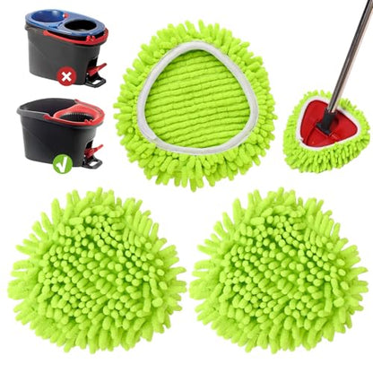 3 Pack Chenille Mop Head Replacements: Compatible with Ocedar Easywring 1 Tank System - Microfiber Spin Mop Refill Accessories - Reusable for Floor Cleaning Green
