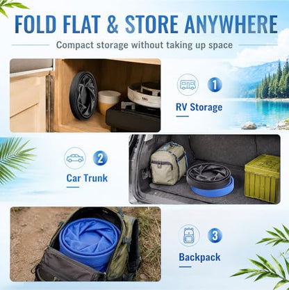 Mifoci 2 Pcs Collapsible Bucket 5 Gallon and 8 Gallon with Handle Portable Foldable Bucket for Camping Fishing Sturdy Leakproof Collapsible Cleaning Buckets for Car Wash RV Outdoor (Black,Dark Blue)