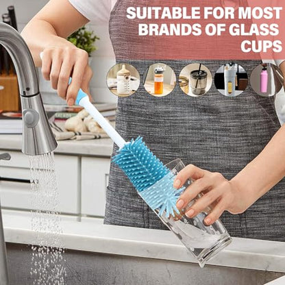 4pcs Silicone Bottle Brush Set,4 in 1 11" Silicone Brush,Nipple Brush,Straw Brush,Bottle Gap Cleaner Brush,for Milk Bottles,Sports Bottle,and Smaller Diameter Bottle Openings