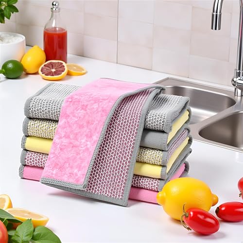New Upgrade Multipurpose Non Scratch Wire Dishcloth, Soft Wire Dishwashing Rag Safe for Non-Stick Cookware, Scrubs & Cleans for Dishes, Sinks, Counters, Easy Rinsing (10Pcs)