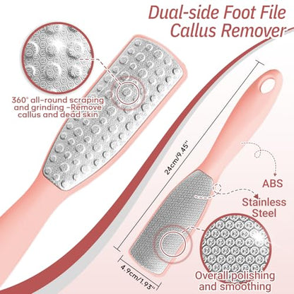 New Foot Brush & Foot Files Set(3PCS), 3-in-1 Foot Scrubber with Long Handle, 10.2’’-27.5’’Adjustable Foot Scrub Brush and 2 Upgrade Foot File Callus Remover, Gift-Box Packed(Pink+2*Foot File) - color: Pink Kit04