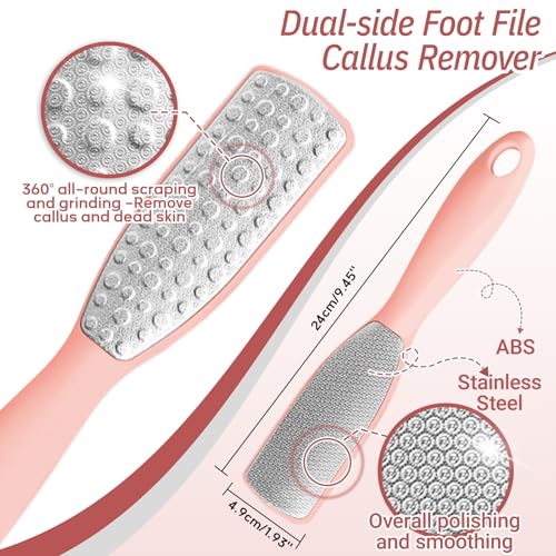 New Foot Brush & Foot File Set(2PCS), 3-in-1 Foot Scrubber in Shower, 10.2’’-27.5’’Adjustable Long Handle Foot Scrub Brush and Upgrade Foot File Callus Remover, Gift-Box Packed(Pink Set) - color: Pink+foot File