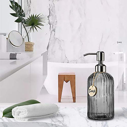 JASAI 18 Oz Vertical Stripes Kitchen Soap Dispenser with 304 Rust Proof Stainless Steel Pump, Refillable Liquid Soap Dispenser for Bathroom, Kitchen, Hand Soap, Dish Soap (Clear Grey) - color: Gray