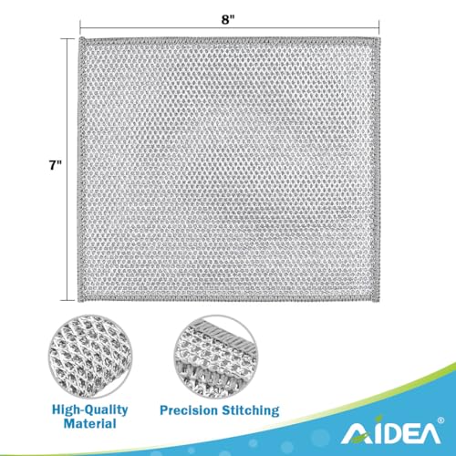 AIDEA Non Scratch Wire Dishcloth 24PK, Wire Dishwashing Rag for Wet and Dry, Dish Cloths for Washing Dishes, Cleaning Pads Steel Scrubber for Cookware, Sinks, Dishes, Stove Tops, 7"×8" - color: Silver