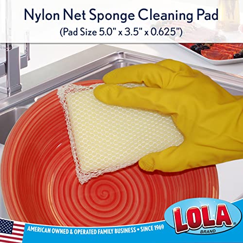 LOLA Nylon Net Sponge Cleaning Pad, 6 Pack, Non Scratch Scrubbers, Safe on Non-Stick Surfaces & Coated Cookware & Dishes - Gentle Effective Cleaning - size: 6 Pack, style: Nylon Net Sponges