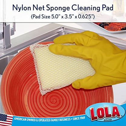 LOLA Nylon Net Sponge Cleaning Pad, 6 Pack, Non Scratch Scrubbers, Safe on Non-Stick Surfaces & Coated Cookware & Dishes - Gentle Effective Cleaning - size: 6 Pack, style: Nylon Net Sponges