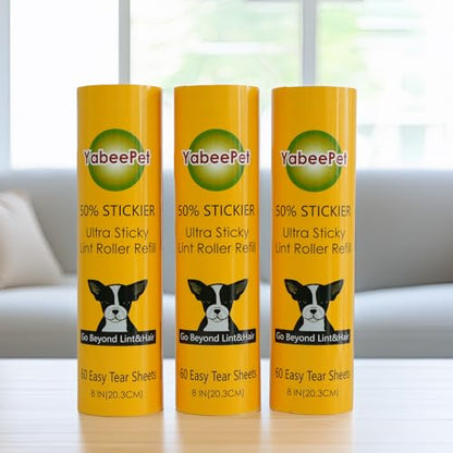 8 inch Large Surface Roller Refill for Scotch-Brite 50% Stickier Lint Roller, Works Great On Pet Hair (60 Sheets per Roll, 3 Pack Refills) - size: 3 pack refills