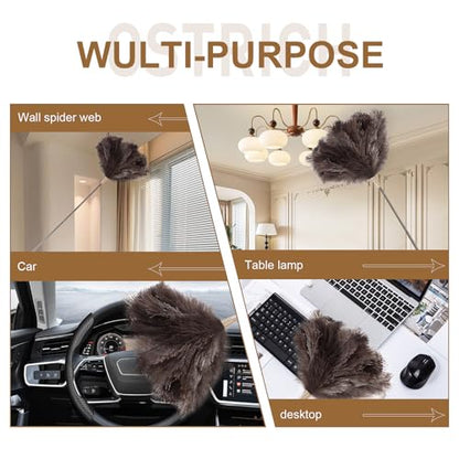 Extendable 94.5 Inch Ostrich Feather Duster with Extension Used for Home Cleaning Ceilings Furniture Fans Washable（210cm Telescopic Rod,Grey） - color: Gray, size: 94Inch