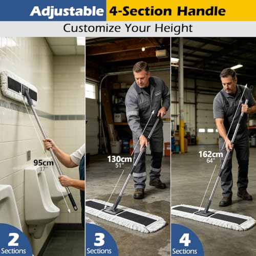 MASTERTOP 40" Commercial Dust Mop for Floor Cleaning, Heavy Duty Flat Mop | Industrial 64" Long Handle Push Broom with 2 Cotton Pads for Hardwood, Tile, Laminate, Concrete, Warehouse & Gym Cleaning - color: Grey(40"*8.3")