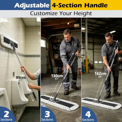 MASTERTOP 40" Commercial Dust Mop for Floor Cleaning, Heavy Duty Flat Mop | Industrial 64" Long Handle Push Broom with 2 Cotton Pads for Hardwood, Tile, Laminate, Concrete, Warehouse & Gym Cleaning - color: Grey(40"*8.3")