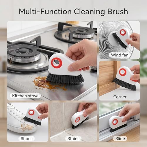 2 in 1 Window Track Cleaning Tools, Groove Cleaning Brush with Hidden Scraper, Multifunctional Crevice Clean Brushs for Sliding Door Track Shutter Window Sill(Orange)