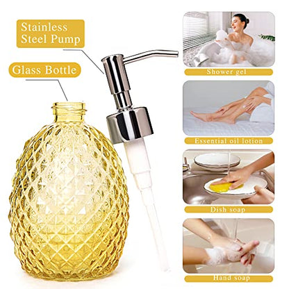 Glass Soap Dispenser with Stainless Steel Pump, 12oz Clear Dish Soap/Hand Soap/Laundry Soap/Lotion Dispenser, Refillable Liquid Dispenser for Bathroom Kitchen Shower (Yellow) - color: Yellow