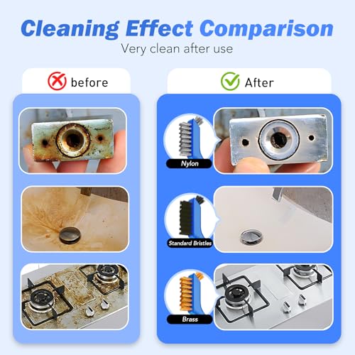 Wire Brush Set, 6 Pcs Stainless Steel/Brass/Nylon Wire Brushes for Cleaning with Curved Handle Grip for Rust Removal, Dirt, Paint Scrubbing(Blue) - style: Blue-6pcs