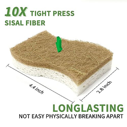 9 Pack Biodegradable Natural Kitchen Sponge - Compostable Cellulose and Coconut Walnut Scrubber Sponge - Eco Friendly Sustainable Sponges for Dishes