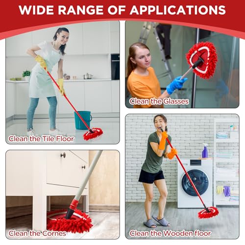 Baderke 3 Pack Chenille Mop Heads Replacements Compatible with 1 Tank System Chenille Duster Replacement Heads Microfiber Spin Mop Refill Pads Reusable Dust Refills for Floor Cleaning (Red) - color: Red