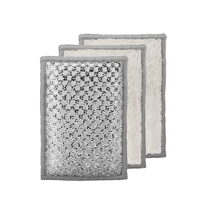 OGGI Bambou Odor-Free Scrubbing Sponges - Natural Scrub Sponges for Dishes, 91% Bamboo-Derived Rayon Cellulose Fiber, Reusable, Absorbent, Durable Scrubbers, Non-Scratch, Washable - 3 pcs, 7x4 - color: White/Gray