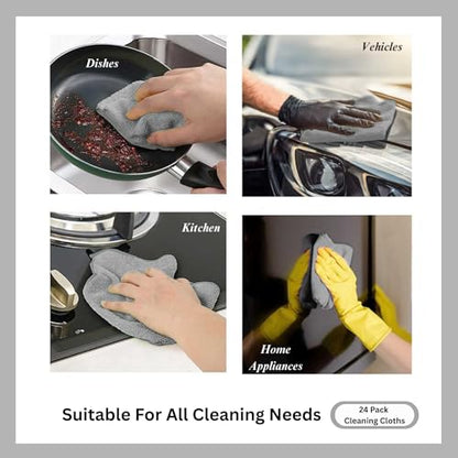 Microfiber Cleaning Cloth for Kitchen & households, Towels for Cars. (300gsm) (Pack of 24 Gray) - color: Gray