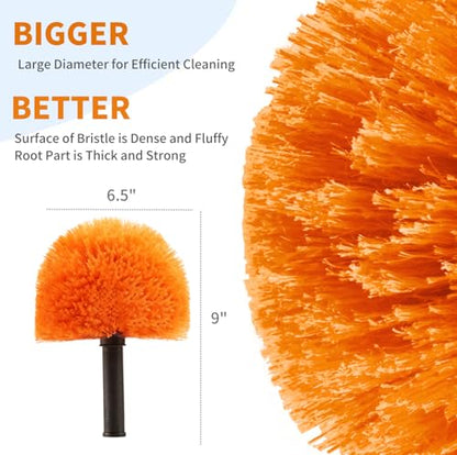 3 Pack Screw on Webster Cobweb Duster Head for Pole,Spider Web Remover Brush, Cobweb Duster Head Attachment,Fits Standard 3/4 inch Threaded Poles (3, Orange) - color: Orange