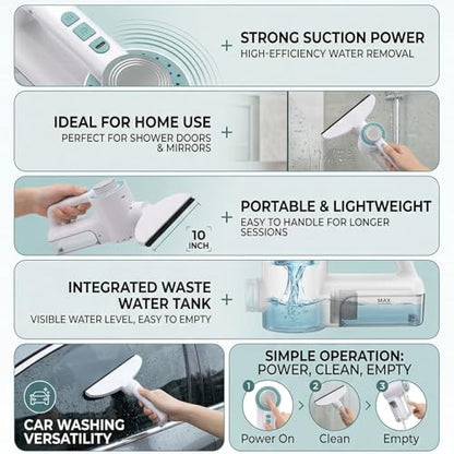 Bewinner Electric Window Cleaner Squeegee | Cordless Handheld Vacuum with Strong Suction for Glass Shower Car