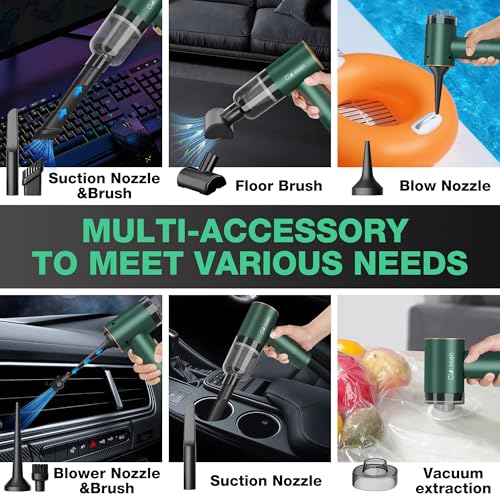 Car Vacuum Portable 4 in 1 Vacuum Cleaner 12000Pa Mini Handheld Vacuum Cordless Rechargeable 120W High Power Vacuum Cleaner & Air Duster Multi-Nozzles for Car Home Office Pet(Green)