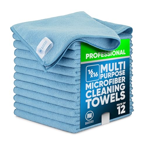 MW Pro Microfiber Cleaning Cloth | Blue | 12 Pack | 16” x 16” | All Purpose Microfiber Towels - Clean, Dust, Polish, Scrub, Absorbent - color: Blue