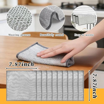Double Layer Multipurpose Non Scratch Scouring Pads Kitchen Dish Rags Cleaning Cloths for Home Cooktop Use 10 Pack - color: Silver 10-pack