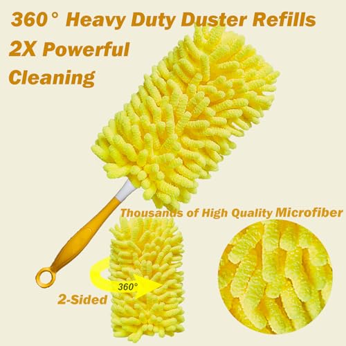 Reusable Duster for Swiffer, 2 Refills + 1 Handle, Yellow | 360 Heavy Duty Duster Refill, Compatible with Swiffer Hand Dusters, For Furniture, Blinds, Ceiling Fans, Walls - size: 2 dusters + 1 Handle Yellow