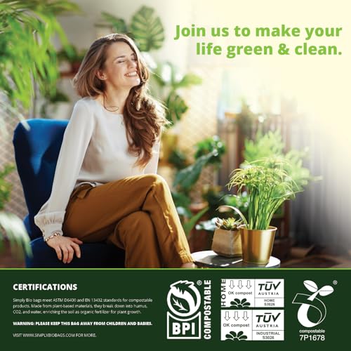Simply Bio 50-55 Gallon Compostable Trash Bags Liners Flat-Top, Heavy Duty Extra Thick 1.57 Mil, 208.2 Liter, 12 Bags, Lawn, Yard, and Restaurant Use, ASTM D6400, US BPI, OK Compost Home Certified - size: 1 Count (Pack of 12), style: Flat-Top (55 Gal, 1.5