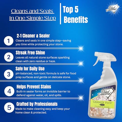 Granite Plus (Cleaner & Sealer) Deep Cleans & Seals All Natural Stone Countertops + Ultimate Grout Cleaner with Brush – Safe for Natural Stone - Acid Free - Lifts Dirt & Stains (2pack) - size: 21.33 Fl Oz (Pack of 3)