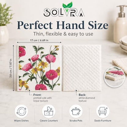 7 PCS Flower Print Swedish Dishcloths for Kitchen 100% Biodegradable, Reusable Cellulose Sponge Cloths Ultra Absorbent, Eco Friendly Cleaning Towels Dishcloths for Washing Dishes & General Cleaning - color: 7 Pcs-flowers Print