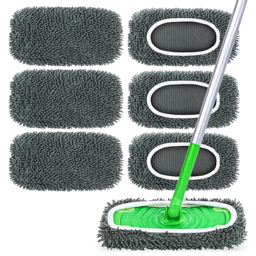 6-Pack Reusable Microfiber Mop Pads Compatible with Swiffer Sweeper, Dry & Wet Sweeping Cloths - Washable Wet Pads Refill for Multi-Surface/Hardwood Floor Cleaning -Grey - color: Gray