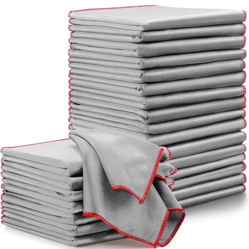Maxcheck 24 Pack Magic Cleaning Cloth, 16 x 16 Inch Microfiber Glass Cleaning Cloths Reusable Lint Free Microfiber Towels for Kitchen Dish, Windows, Mirror, Glass, Car(Grey) - color: Grey