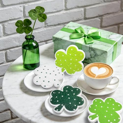 8Pcs St. Patrick's Day Kitchen Sponges Shamrock Clover Shaped Non Scratch Dish Washing Sponges Dot Pattern in 4 Colors for Irish Home Kitchen Cleaning