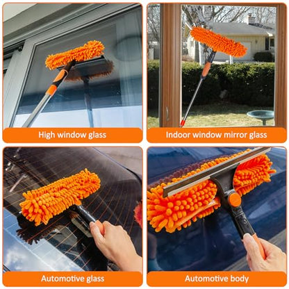 20+ Ft Reach 2 in 1 Window Washing Squeegee with 3-14 ft Spliceable Extension Pole // Window Cleaning Tool & Window Washer Squeegee for Home Indoor Outdoor Window Washing