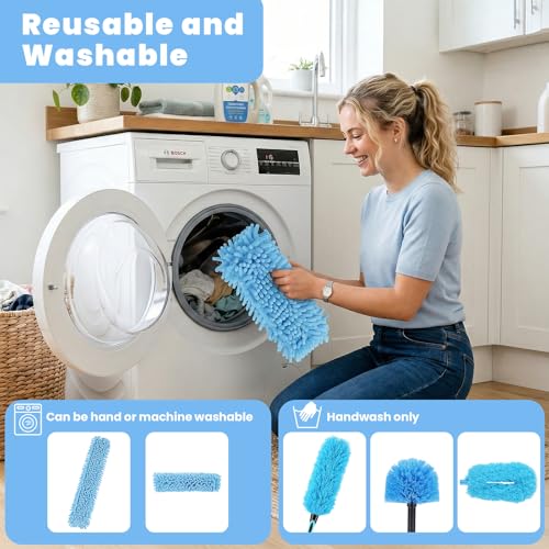 20ft High Reach Extendable Duster Kit with 5-12ft Extension Pole - Ceiling Fan Blade Cleaner, Spider Web Brush Cobweb Remover, Window Squeegee Kit with Telescoping Wand, Extended Extra Long Handle - size: 12FT POLE (Reach 20FT High)