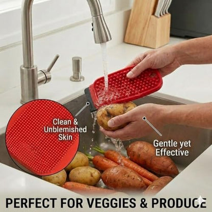 3-in-1 Silicone Dish Sponge - BPA-Free Food-Grade Cleaning Brush with Dual-Sided Scrubber & Scraper, Hanging Hole Fast-Dry Reusable for Dishes/Fruits/Vegetables (Red 1PCS) - color: Red 1pcs