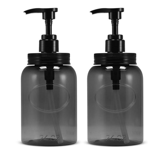 24 oz Wide Mouth Plastic Bottle Dispensers, Gray, Set of 2 | Lotion pumps, easy refills, large capacity - color: 2-gray