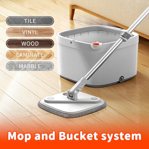 Spin Square mop and Bucket System with Wringer Set for Home with 10 Mop Pads (Grey,White) - size: 1.0 Mop and Bucket Set (10 pad)