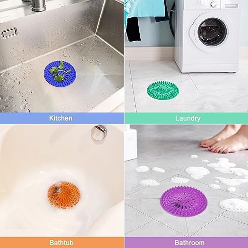 Drain Hair Catcher Durable Silicone Hair Stopper Shower Drain Covers with Iron Easy to Install and Clean Shower Drain Hair Trap Suit for Bathroom Bathtub Tub and Kitchen 5 Pack - color: With Iron