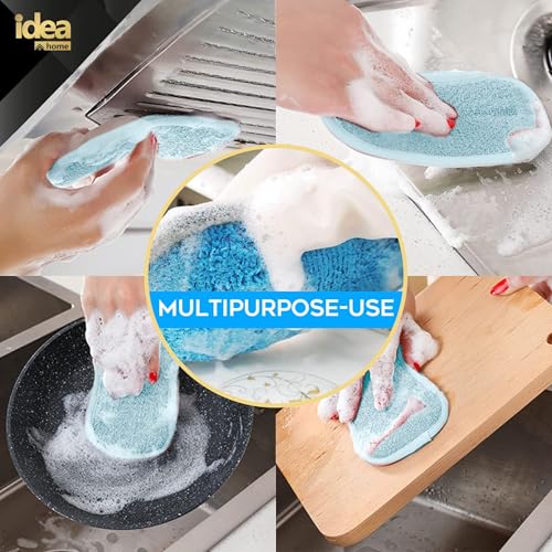 Premium Microfiber Kitchen Sponges 6 Pack – Non-Scratch Dual-Sided Cleaning Sponge, Heavy Duty Scrub + Soft Microfiber, Reusable & Machine Washable, All-Purpose for Dishes, Pots & Pans (Blue)